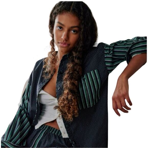 Free People Intimately Milk & Cookies Oversized PJ Shirt XS Button Up Lounge Top - Picture 2 of 11